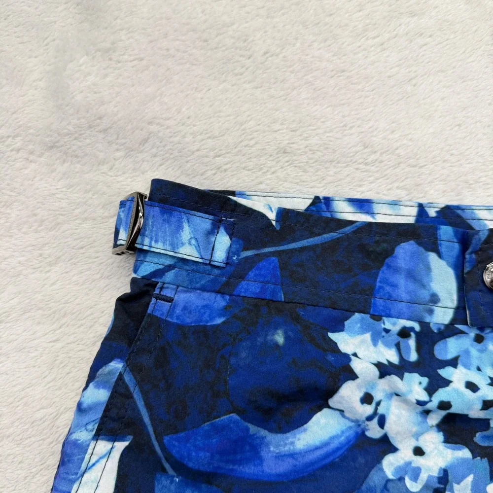 Polo Ralph Lauren Swim Trunks Sz 32 Blue Floral Hibiscus Board Shorts Buckle